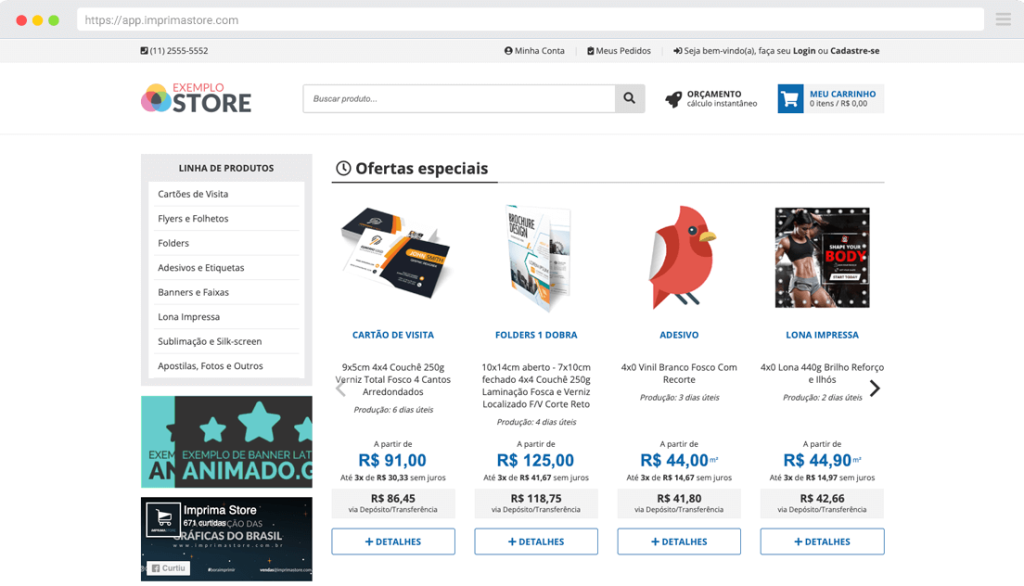 Plataforma de e-commerce para sua gráfica e comunicação visual e também estamparia