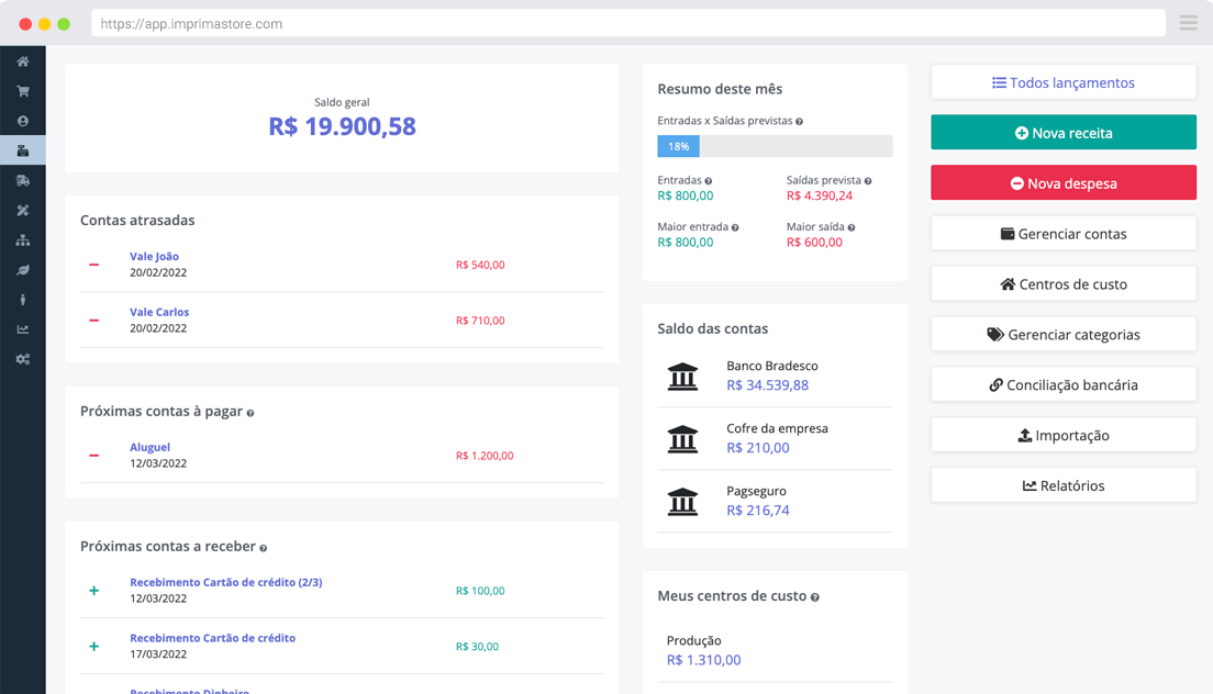 Sistema financeiro para gráfica e para comunicação visual